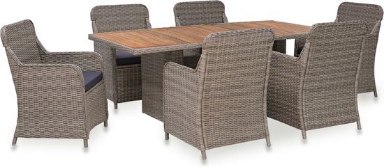 vidaXL 7-delige Tuinset met kussens poly rattan bruin