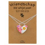 Pax Amare BFF Ketting voor 2 'Vriendschap die altijd past' - Magnetisch Hartje Bacon & Ei - Vriendschapsketting op Cadeau Kaartje - 45cm + 5cm verstelbaar - Zilverkleurig - Best Friends Hanger - Pax Amare