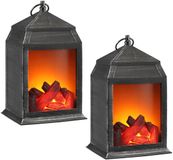 Lanterne d'ambiance sans marque, lot de 2, avec éclairage LED 16 x 14 x 27 cm - Plastique noir