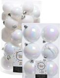 Decoris Kerstballen 36 stuks Parelmoer Wit Kunststof 4-5-6-8 cm