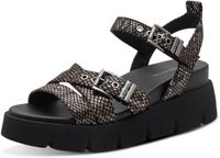 Tamaris Dames Plateau Sandalen Zwart Synthetisch Dierenprint Sleehak Gesp