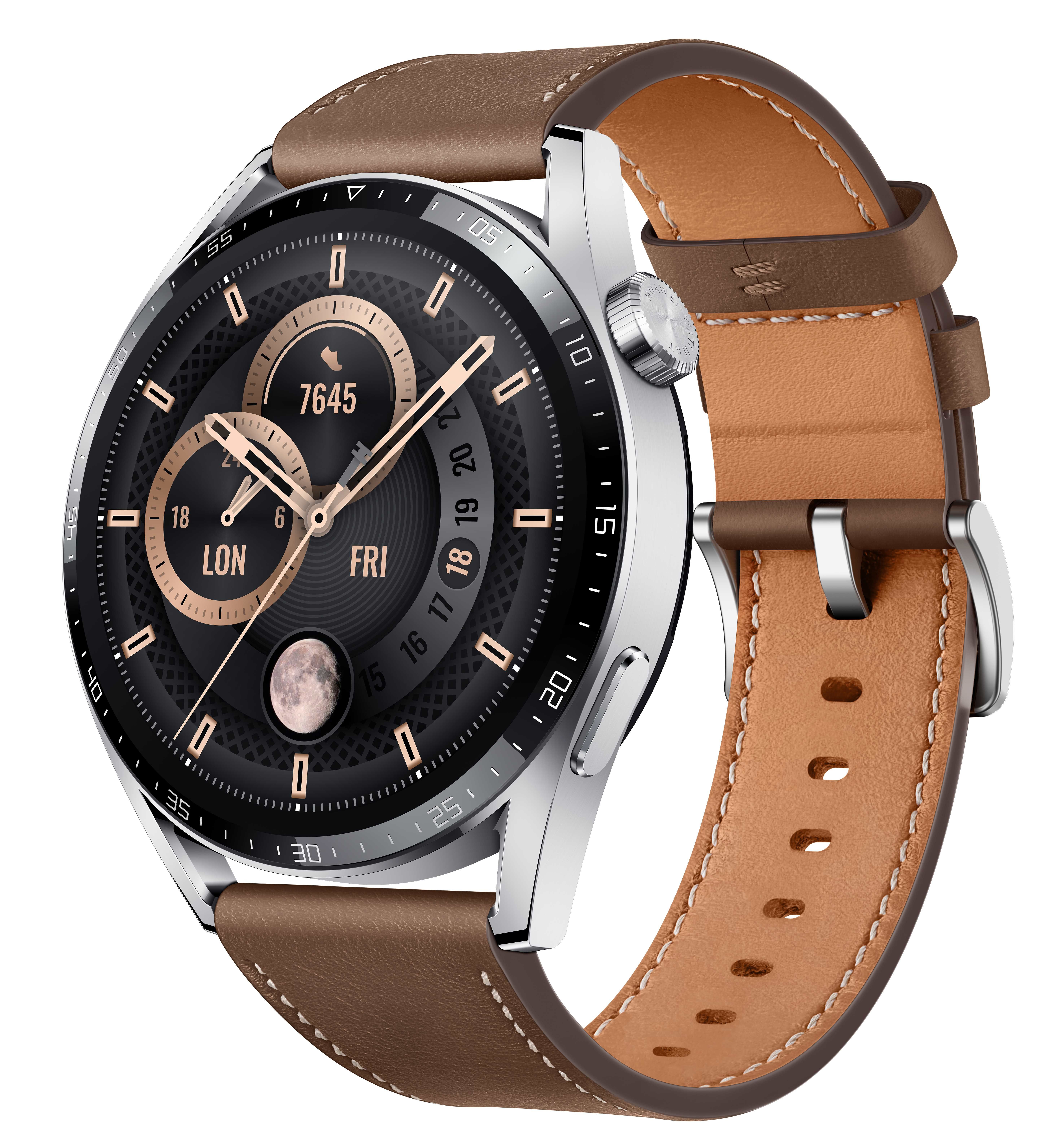 Huawei Watch GT 3 Smartwatch - 46mm - Stainless Steel - Brown Leather Band
