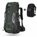 CarryQuest® - 70L Hiking Backpack - Lichtgewicht Nylon Camping Rugzak met Drinksysteem, Regenhoes, Rugventilatie, Schoenenzak, Heupvakken & Ophangriemen - 33x24x70 cm - Groen