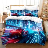 TRANKIELO® - Ensemble de literie pour enfants 200 x 200 cm – Microfibre, motif de voiture de course – Inclut 2 taies d'oreiller