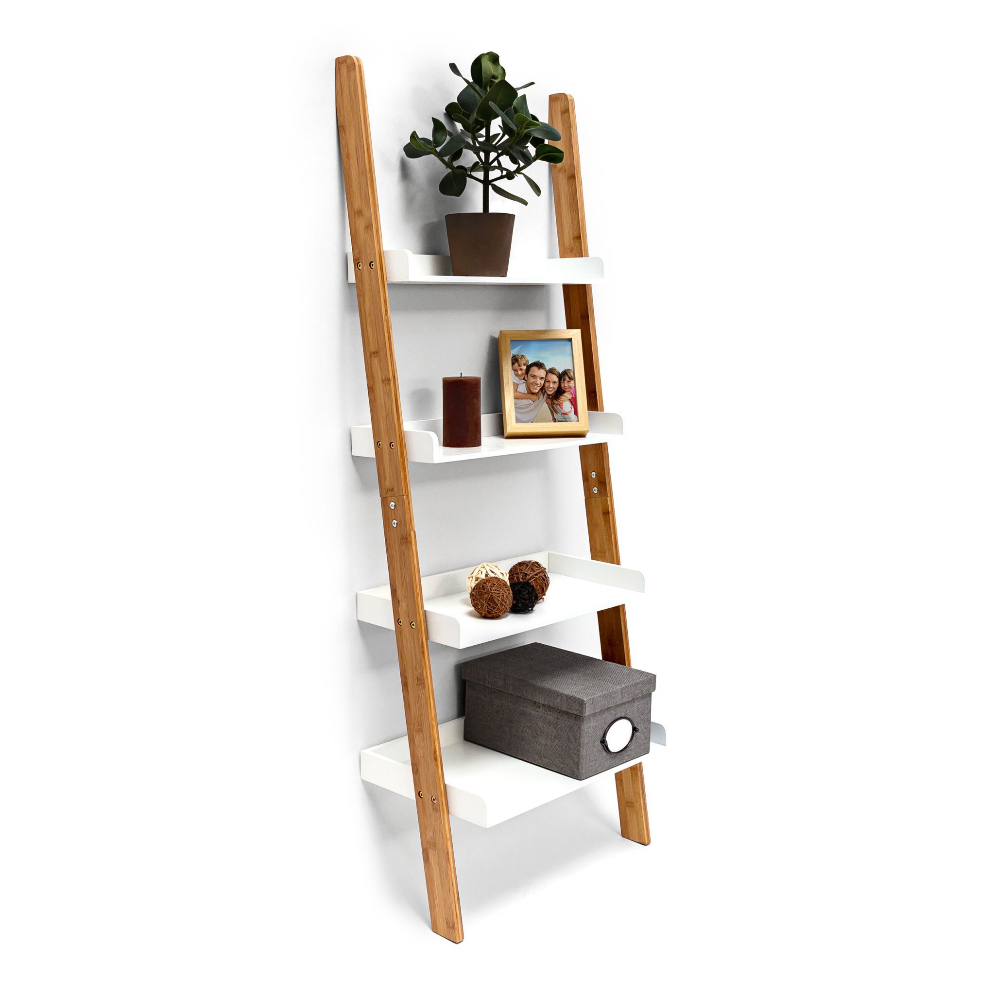 Relaxdays Ladderrek - 4 Vakken - Bamboe - 144 x 56 x 34 cm
