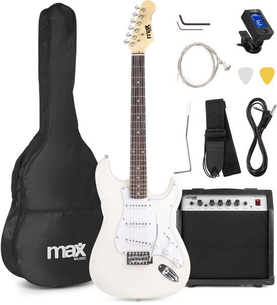MAX Gigkit Elektrische gitaar met gitaar versterker - Perfect voor beginners - incl. gitaar stemapparaat, gitaartas en plectrum - Wit
