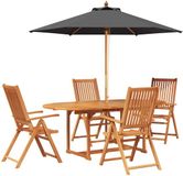 vidaXL Buiten Eetset met Parasol 6-delig 4-zits Antraciet en Natuurlijk