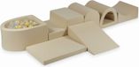 La plus grande aire de jeux en mousse avec piscine, couleur micro beige + 100 balles : transparent, blanc perle, or clair, beige