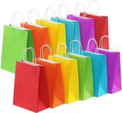 Packadi 50 x Gekleurde papieren cadeautasjes 18x8x22cm – mixdoos geel blauw paars groen roos rood Kraft Tasjes Met Handvat