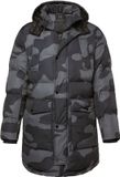 JP 1880 - Heren - Doorgestikte Parka met Camouflageprint, Capuchon en Trekkoord in de Taille - Zwart - Maat XXL