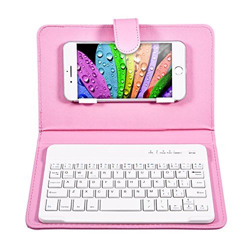 Eboxer Universeel draadloos bluetooth toetsenbord flip case met standaard hoes voor telefoon, voor iOS/Android-telefoons (roze)
