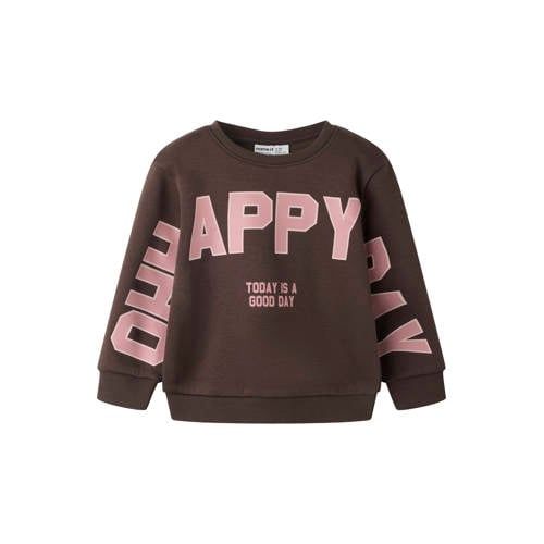 NAME IT MINI sweater met tekst - donkerbruin