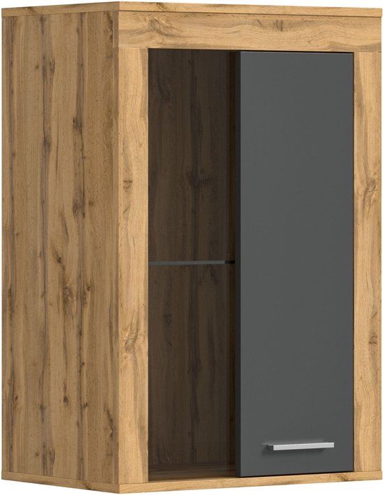 Xonox Vitrinekast Jam - 60x35x86cm - 1 Deur - Wotan Eik/antraciet