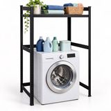 Merkloos Relaxdays Wasmachinerek - 90x120x60 cm - zwart-bruin - met opbergruimte