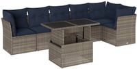 vidaXL 7-delige tuinbankset met kussens, grijs, polyrotan
