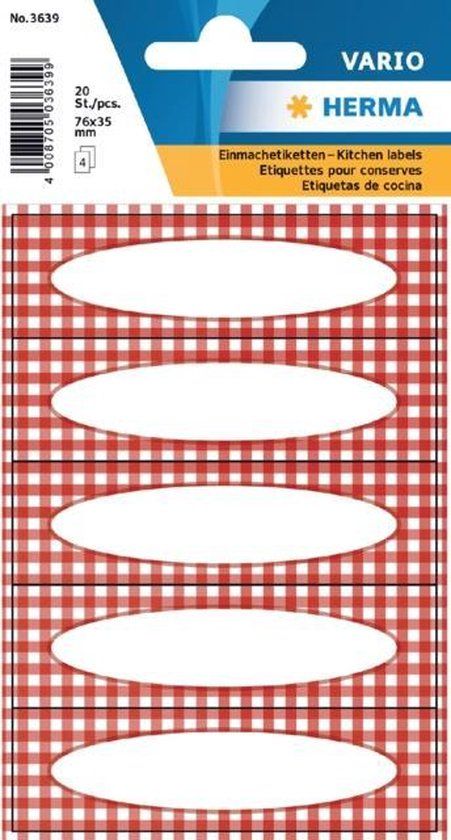 HERMA 3639 Keuken Ruit Etiketten - Rood - 4 vel