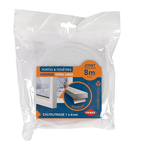 Cogex - Deur- en raamafdichting - Zelfklevende schuimafdichting - 12 mm x 8 m (10 mm) - 3219510857005