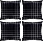 vidaXL Spreidkussens 4 stuks polyester stof zwart ruit 40 x 40 cm