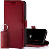 SURAZO Leren klaphoesje met magneetsluiting voor Samsung Galaxy M54, met kaartsleuf, RFID-bescherming (Costa rood)