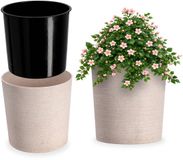 KADAX Bloempot met houtspaanders, elegante bloempot met inzet, pot, tuinkom, bloembak, bloempotbescherming voor woonkamer, kantoor, ⌀ 25 cm, crème