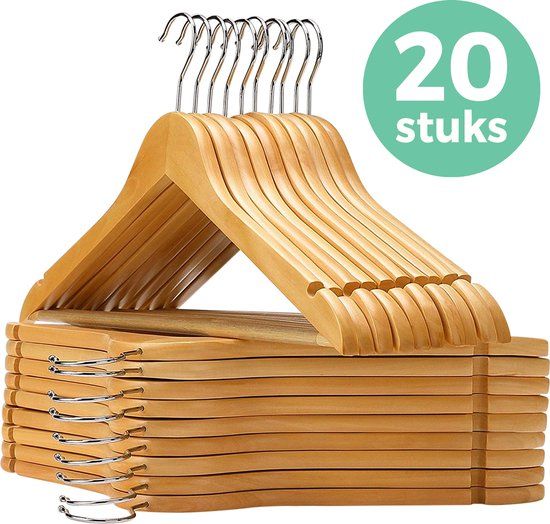 LifeGoods Kledinghangers - 20 Stuks - Hardhout - Naturel