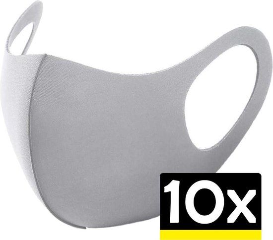 Wasbaar Mondmasker - Grijs - 10 stuks - Unisex - Nylon