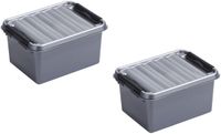 Sunware 5x stuks q-line opberg box/opbergdoos - 2 liter - 20 x 15 x 10 cm - kunststof - opslagbox - grijs