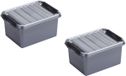 Sunware 5x stuks q-line opberg box/opbergdoos - 2 liter - 20 x 15 x 10 cm - kunststof - opslagbox - grijs