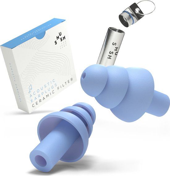 Shush Acoustic Earplugs - Festival, Party, Concert Ear Protection - Ceramic Music Filter (SNR 23 dB) - Reusable