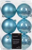 Decoris Kerstballen - 12 stuks - 8 cm - Kunststof - IJsblauw / Suikerblauw
