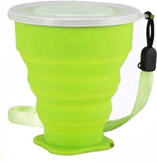 Heble® Opvouwbare Beker Met Deksel - 200ml - Siliconen - Groen - Vaatwasserbestendig