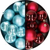 Kaemingk B.V. Boules de Noël 24x pc - mix rouge foncé/bleu glace - 6 cm - plastique