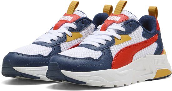 PUMA Trinity Lite Jr Unisex Sneakers - PUMA White-Fierce Red-Persian Blue - Size 37