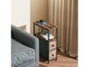 HOMCOM Table d'appoint avec station de charge, table de salon étroite avec 2 tiroirs en tissu, étagère ouverte, brun rustique