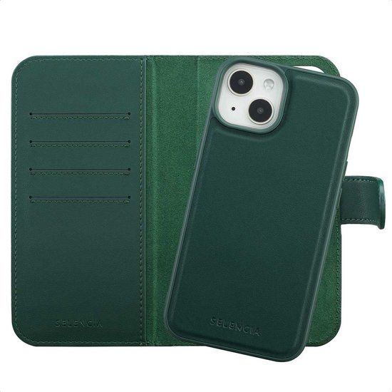 Selencia Hoesje - Geschikt voor Apple iPhone 14 / 13 - Olyn Uitneembare Bookcase geschikt voor MagSafe - Groen