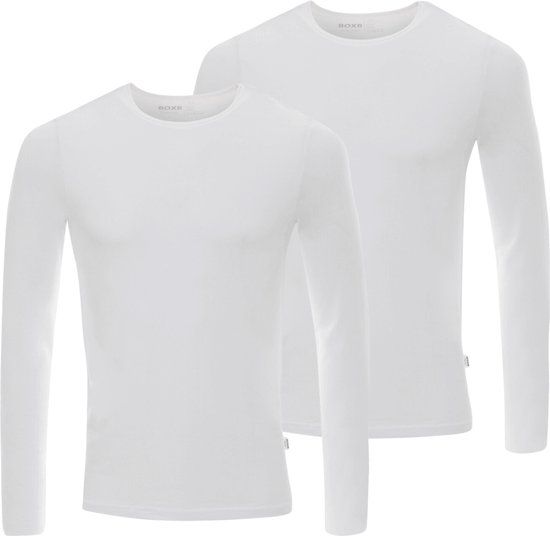 BOXR Underwear Bamboe Longsleeve T-Shirt Heren - Ronde hals - Wit - 2XL - 2-Pack