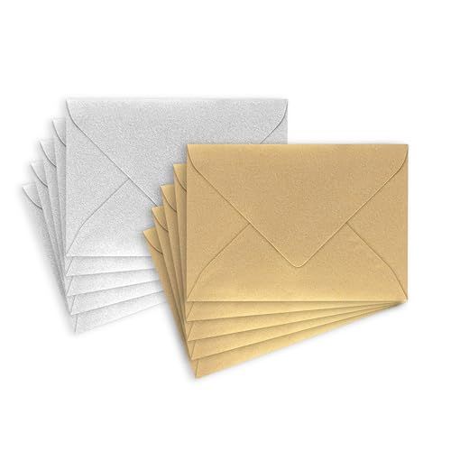 ÖKI Enveloppen goud/zilver | Voor wenskaarten, uitnodigingen, verjaardagskaarten | 5 stuks per kleur | enveloppen met natte plakrand & puntklep | Maat B6 125 x 176 mm | 10 stuks
