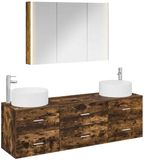 vidaXL Badkamermeubel Set 4 st Gerookt eiken Bewerkt hout en glas