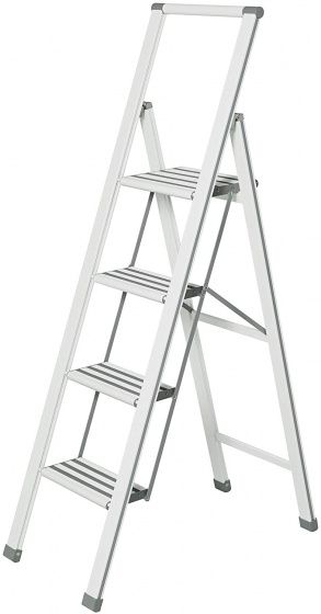 WENKO huishoudtrap 4 treeds aluminium wit