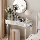 STILVORA Consoletafel - Halvemaan Spiegelconsole Met Groefglas En Lade - Facet Kristalknop - Voor Hal En Kaptafel - MDF+Glas - 120x38x78 cm - Grijs+Zilver