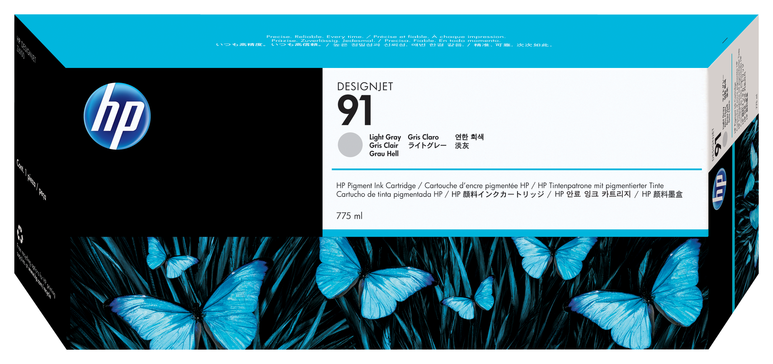 HP 91 775 ml pigmentinktcartridges voor DesignJet, lichtgrijs single pack / licht grijs