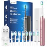 COULAX Elektrische tandenborstel, sonische tandenborstel, reistandenborstel, elektrische tandenborstel met 8 kop, 5 modi, timer, bekabeld, roségoud