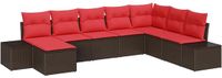 vidaXL Tuinbank Set Bruin en Rood Polyrattan