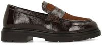 Manfield Dames Bruine Lakleren Loafers met Pony Hair - Maat 38