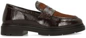 Manfield Dames Bruine Lakleren Loafers met Pony Hair - Maat 38