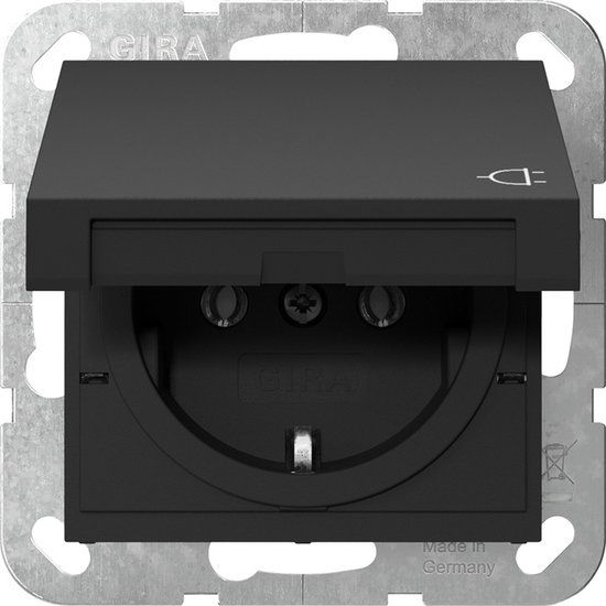 GIRA Systeem 55 Wandcontactdoos met randaarde klapdeksel 1V Mat Zwart 4454005