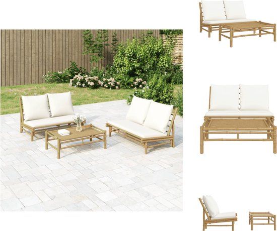 vidaXL 2-delige Loungeset met kussens bamboe crèmewit