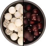 Kaemingk B.V. Boules de Noël - 74x pièces - laine blanc et acajou brun - 6 cm - plastique