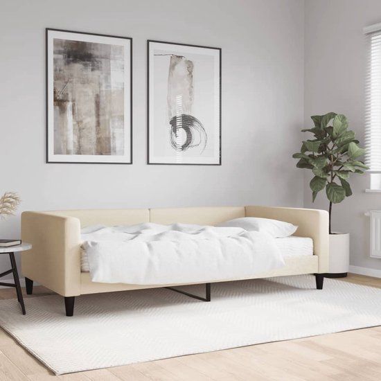 vidaXL Slaapbank met matras 100x200 cm stof crèmekleurig