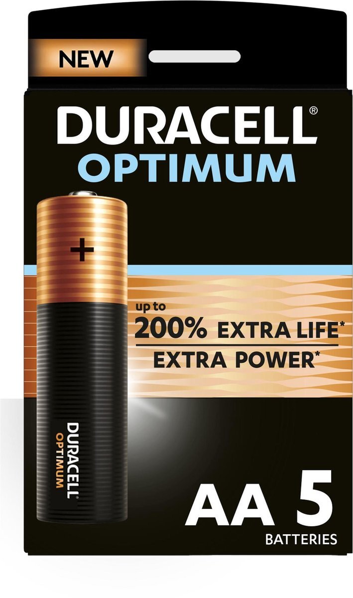 Duracell Optimum Alkaline AA-batterijen, 1,5V LR06 MX1500, 5 stuks